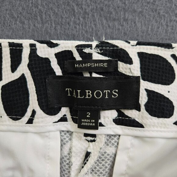 Talbots Hampshire Women 2 Black & White Textured Leaf Print Low Rise Ankle Pants - Picture 5 of 12